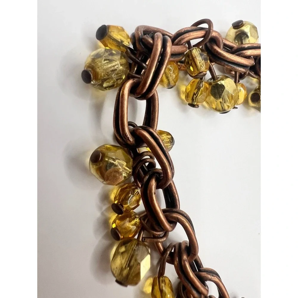 Cookie Lee Copper Bracelet‎ Lot 0f 2 Yellow Glass Beads Rhinestone Chain Boho